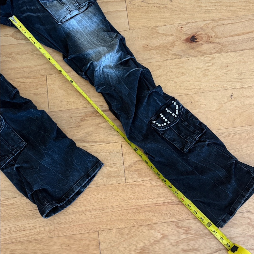 Smoke rise XL $110 Women's High Rise Rhinestone Stacked Jeans Pant storm black - Picture 8 of 14